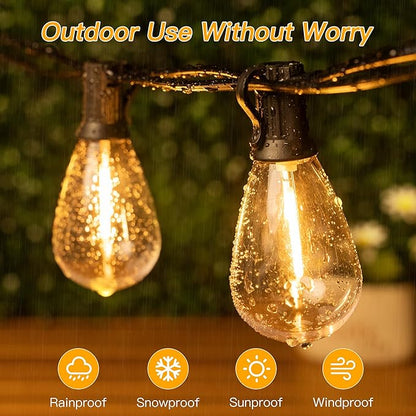 Ollny S11 100FT Outdoor String Lights with Remote, Plug in Waterproof Connectable 3 Modes Dimmable Timers Patio Lights with 48+2 LED Spare Bulbs, Dusk to Dawn Outdoor Light for Outside Bistro Yard