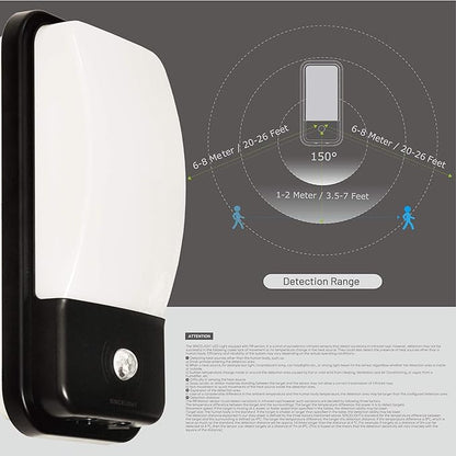 SINCELIGHT LED Bulkhead 20W with PIR Motion Sensor and Dusk to Dawn Photosensor, Dual Mode Switchable and Trigger Lighting Time Adjustable