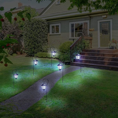 Retisee 6 Pcs 34" Hanging Solar Lantern Lights with Dual Use Shepherd Hooks Outdoor LED Garden Lanterns Decorative Waterproof Pathway Solar Coach Lights for Garden Patio