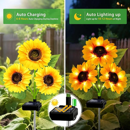 Solar Garden Lights Outdoor, 5 Pack Sunflower Lights with 15 Large Sunflower, Waterproof Garden Decor, Birthday Gifts for Mom Grandma, Decorative Solar Flowers for Pathway Patio Yard Fall Decorations