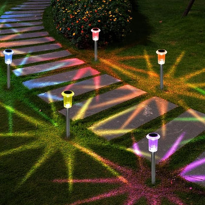 QUQUQ Solar Pathway Lights Solar Outdoor Lights Color Changing Pathway Waterproof Stainless Yard Patio Decor