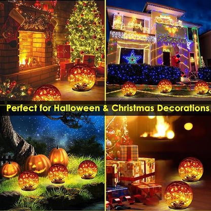 2 Pack Garden Solar Lights Outdoor Decorative, 60 LED Gradient red Cracked Glass Solar Globe Lights, Upgraded Waterproof Ball Lights for Yard Pathway Patio Christmas Outside Decor, 4.73"