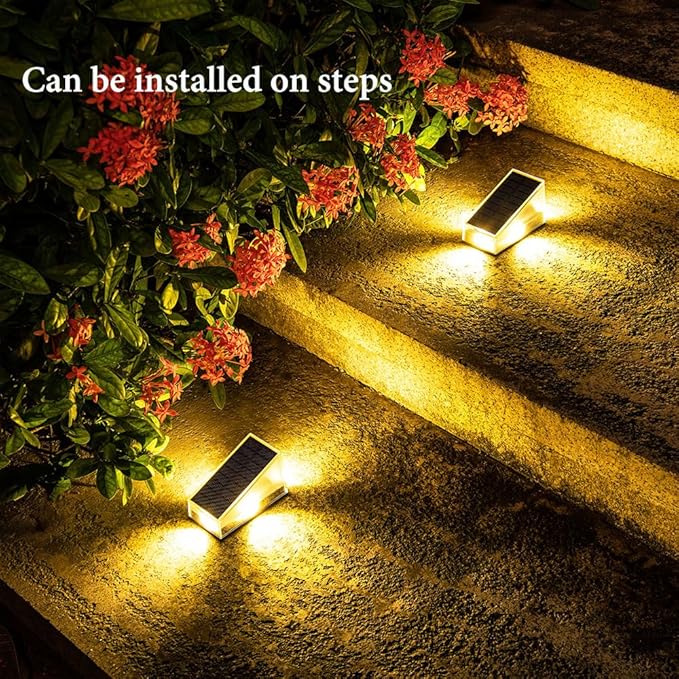 4 Pack Solar Stair Lights, 11 Lighting Modes, Waterproof IP65, Outdoor Step Lights for Porch, Patio, Wall, Walkway, Garden, Deck