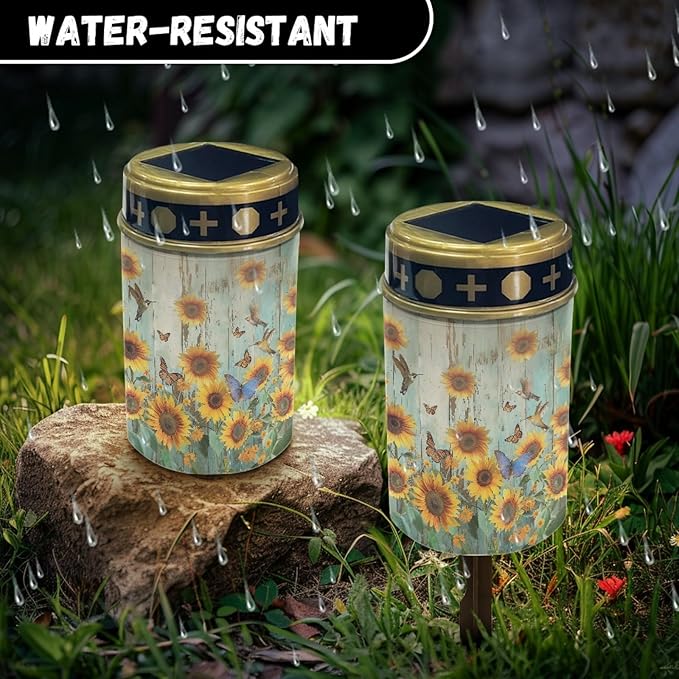 Sunflower Wood Solar Garden Lights Outdoor Decorative,Solar Pathway Lights for Yard Patio Driveway,LED Solar Lantern Landscape Lighting Waterproof Flameless Lights