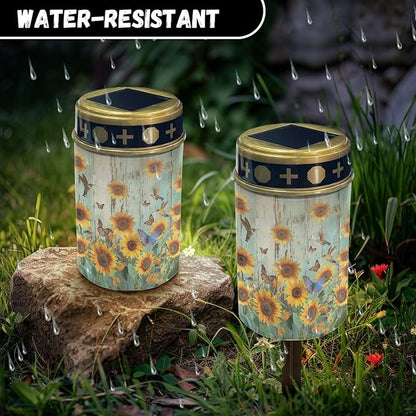 Sunflower Wood Solar Garden Lights Outdoor Decorative,Solar Pathway Lights for Yard Patio Driveway,LED Solar Lantern Landscape Lighting Waterproof Flameless Lights