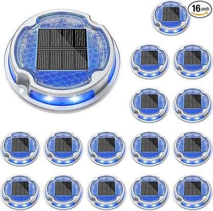 VOLISUN Solar Driveway Deck Lights Dock Marine Lights,12 Pack Solar Ground Light 2 Colors in 1 led Waterproof,Driveway Marker Light for Pathway Warning Step (White/Blue),Auto On/Off