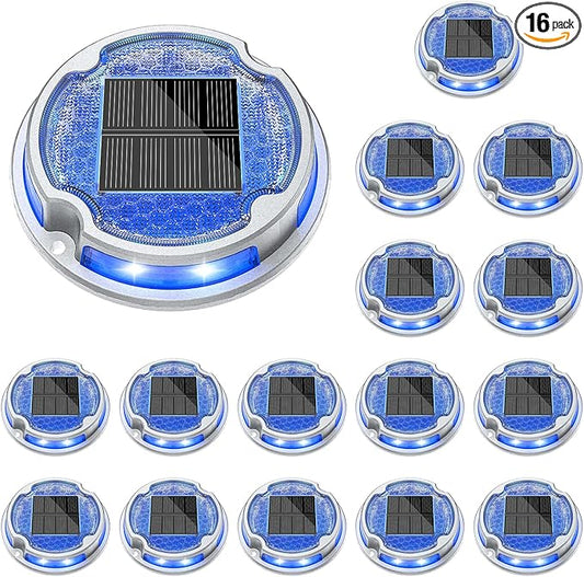 VOLISUN Solar Driveway Deck Lights Dock Marine Lights,12 Pack Solar Ground Light 2 Colors in 1 led Waterproof,Driveway Marker Light for Pathway Warning Step (White/Blue),Auto On/Off