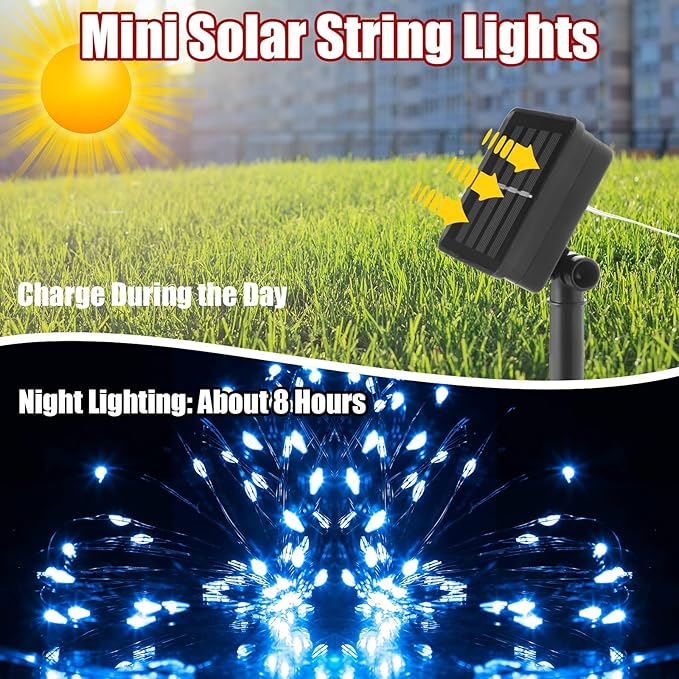 12 Pcs Solar String Lights Solar Mini Teeny Tiny Fairy Firefly Twinkle Light Waterproof 16ft 50 LEDs Garden String | Lumora