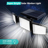 Tuffenough Solar Outdoor Lights 2500LM 210 LED Security Lights with Remote Control,3 Heads Motion Sensor Lights | Lumora