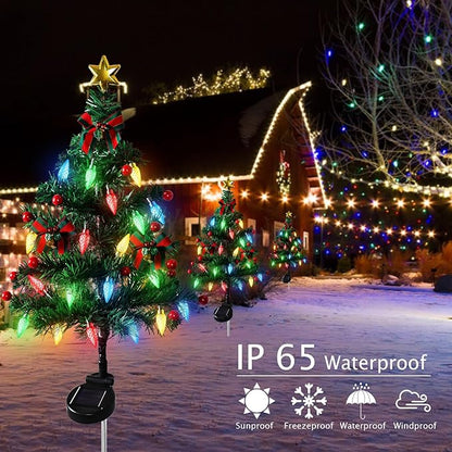 Dremisland 2Pack Solar Christmas Tree with 40LED Lights Outdoor Solar Christmas Decorations Waterproof Solar Powered Prelit Christmas Tree for Holiday Pathway Garden Yard (Solar Christmas Tree-2PCS)