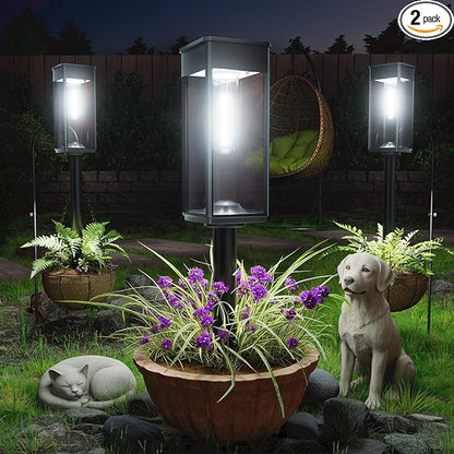 Solar Pathway Lights Outdoor, 2 Pack Bright Solar Lights Outdoor, IP65 Waterproof Solar Garden Lights Solar Powered Landscape Lighting for Yard Patio Walkway Driveway Pathway (Cool White)