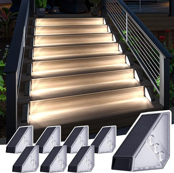 JSOT Solar Step Stair Lights Outdoor Yard Decor 8 Pack, IP65 Waterproof Deck Lighting for Outside Solar Powered | Lumora
