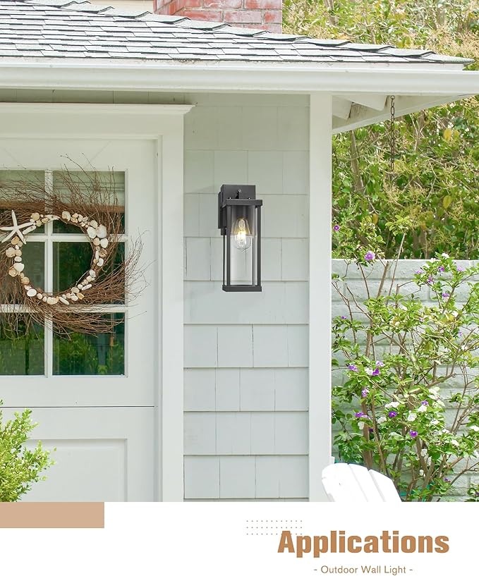 Ken & Ricky Outdoor Wall Light Fixture,Exterior Lighting Fixtures,Modern Sconce Lights for Porch Patio Garage Front Door with Gfci Outlet (Black)