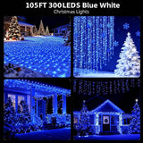 105FT 300 LEDs Blue White Christmas Lights Outdoor Indoor, Waterproof Christmas Tree Lights, 8 Lighting Modes with | Lumora