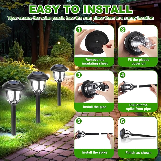 Tuanse 20 Pcs Solar Outdoor Garden Pathway LED Lights Bulk Solar Powered Landscape Yard Stake Lights Waterproof Auto On/Off for Lawn Patio Porch Walkway Driveway