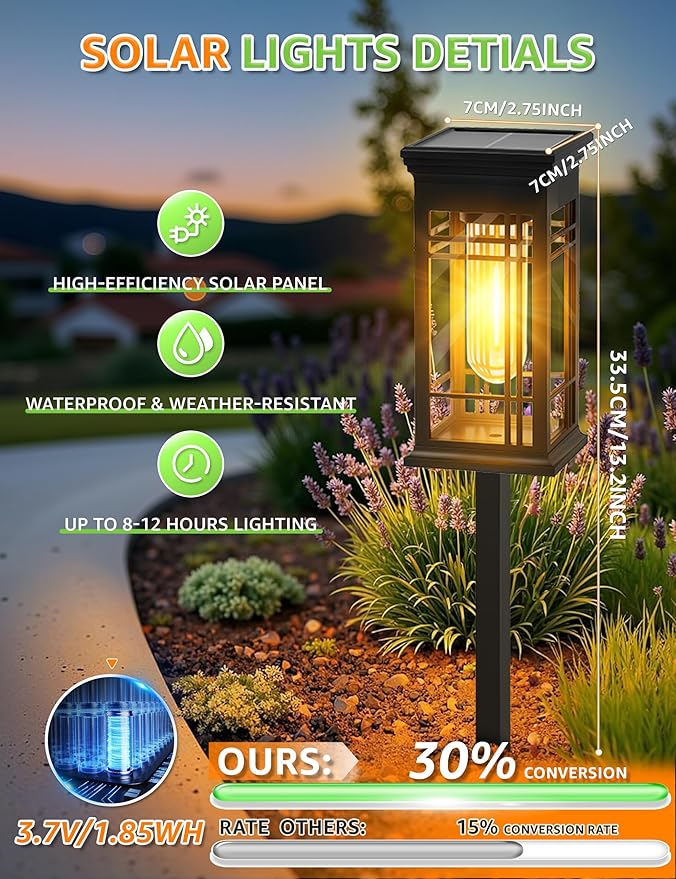 4 Pack Solar Lights Outdoor Waterproof - Solar Powered Outdoor Lights for Patio Yard Pathway Walkway Lawn Garden Decor Landscape Lighting Solar Lights Outdoor