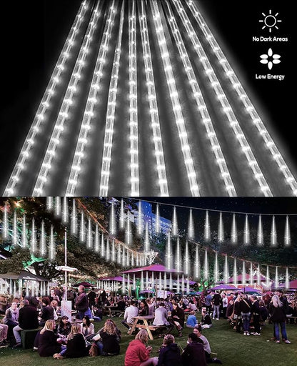 Christmas Lights Outdoor 12 Inch 10 Tubes Meteor Shower Light LED Falling Rain Drop Lights Icicle Snow Cascading Xmas String Decor for Tree Wedding Party Garden Decoration,Shine White