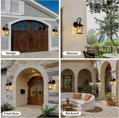 Outdoor Wall Light Fixture 2packs 9.9" Exterior Porch Lights Lantern Sconce with Seeded Glass Shade Wall Mount Outside Lights for Garage Front Door Pathways Balcony Patio Street Cafes