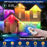 20W RGBW Color Changing Outdoor Spotlight with Remote Control 1880LM IP66 Waterproof LED Spot Lights for Christmas | Lumora