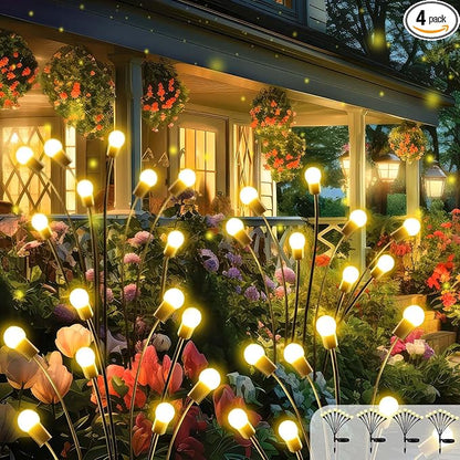2026 Upgraded Solar Lights Outdoor, 4 Pack Solar Garden Lights with 2 Modes, Firefly Lights Outdoor Waterproof, Sway by Wind, Twinkle Firefly Light for Yard Patio Path Garden Decoration (Warm White)