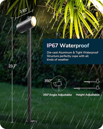 EDISHINE 12V Low Voltage Smart Color Changing Landscape Lighting, 320° Head Adjustable, 300LM RGBW Outdoor Spotlights, IP67 Waterproof Spot Lights, APP Control, Work with Alexa & Google, 48FT