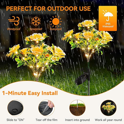 Neporal Solar Garden Lights - Dusk to Dawn, Flowers Outdoor Waterproof IP65 for Garden Decor, Solar Lights 4-Pack