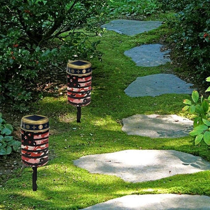 Solar Cross Garden Lights Outdoor Decorative - American Flag Camouflage Solar Lights Outdoor Waterproof- Cemetary Solar Lights for Remembrance Lawn