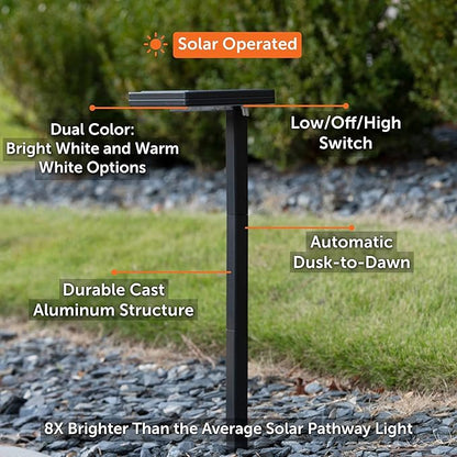 Gama Sonic Contemporary Black Square Solar Garden Light, Heavy Duty Cast Aluminum 80 Lumen with Bright White and Warm White LED Options, 26.75 in Tall for Sidewalk, Pathway, 4-Pack 117iP490080