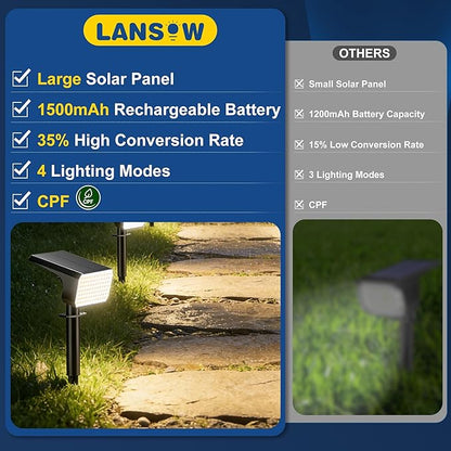 LANSOW 12 Pack Solar Spot Lights Outdoor Waterproof IP67, (90 LED/4 Modes) Solar Landscape Spotlights, 2-in-1 Solar Powered Flood Lights for Yard Garden Pathway Outside Tree, Auto ON/Off(Warm White)