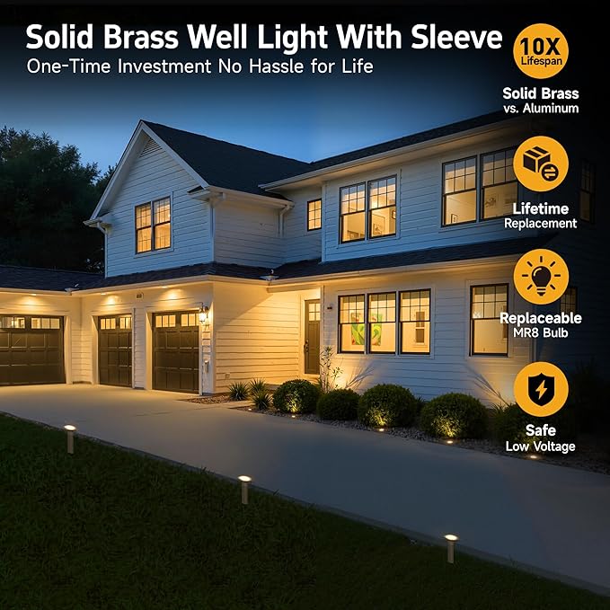 Gardenreet Brass Well Light Low Voltage, IP65 Drive-Over Flush In Ground Landscape Lights for Concrete Driveway and | Lumora