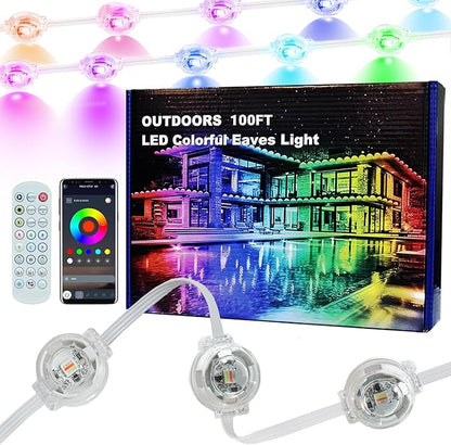 Permanent Outdoor Lights,Smart Outdoor String Lights with DIY Scene Modes,100FT with 50 LEDs,IP67 Waterproof for Christmas,Halloween,Garden Decor,Deck,Party,Roof,Daily and Accent Lighting (100FT)