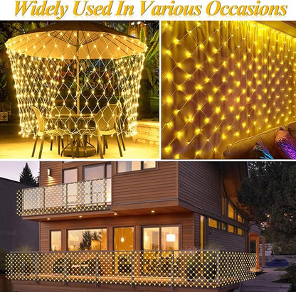 510 LED Christmas Net Lights, 28ft x 5ft Mesh Lights Outdoor Clear Wire 8 modes, Waterproof Connectable String Lights Plug in for Xmas Tree Bushes Garden Holiday Party Decorations - Warm White