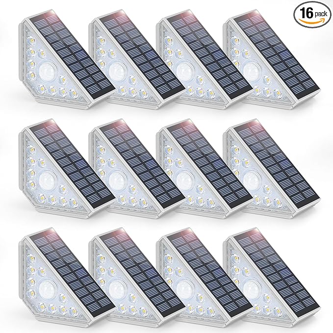 16-Pack Motion Sensor Solar Step Lights for Outside, Outdoor Stair Lights Waterproof IP67, Solar Powered LED | Lumora