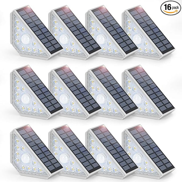 16-Pack Motion Sensor Solar Step Lights for Outside, Outdoor Stair Lights Waterproof IP67, Solar Powered LED | Lumora