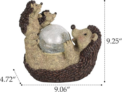 Solar Hedgehog Statue with Ball Lamp, 9x5x9 Inch Outdoor Garden Decor, Cute Resin Animal Figurine for Yard Pathway & Patio Lighting