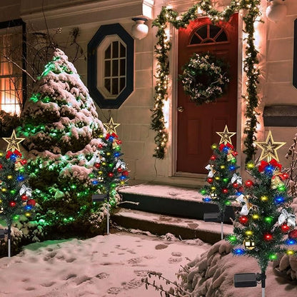 4 Pack Solar Christmas Decorations Tree Lights, Upgraded Outdoor Solar Stake Decorative Lights Xmas Tree W/20 LED-RGB Lights, IP65 Waterproof, Dual Lighting Modes,for Garden Pathway Lawn Patio