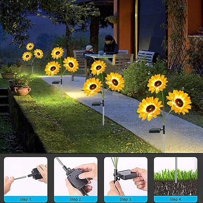 Solar Sunflower,Waterproof Pathway Lighting - Outdoor Sunflower Lights,for Backyard Patio Driveway Walkway Lawn Flowerbed Garden Trees Yard Porch