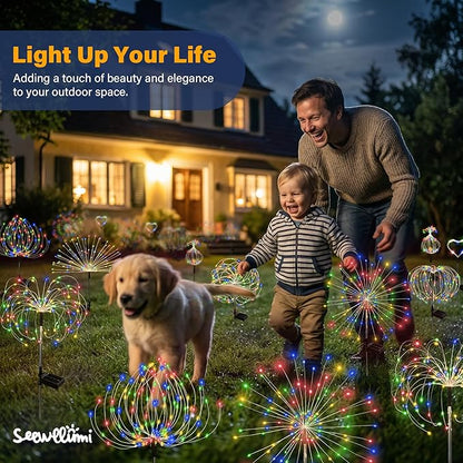Solar Garden Lights Outdoor Decorative, 6pack 120 LED Firework Lights Waterproof，Solar Fairy Lights for Outside,Garden,Yard, Patio,Pathway,Flowerbed,Party(Multicolor)