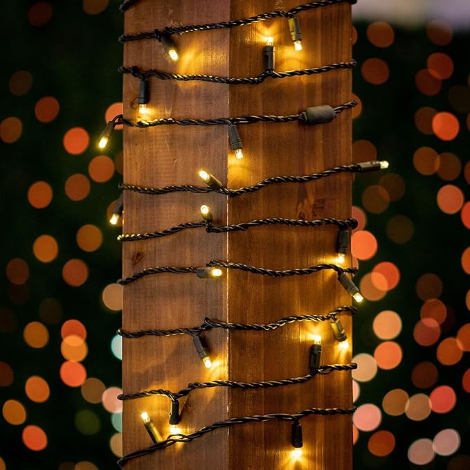 Novelty Lights 25ft Christmas String Lights, 50 Warm White LED Bulbs on Black Wire, 6" Spacing, Connectable Indoor Outdoor Commercial Grade Lighting for Holidays Patio Weddings