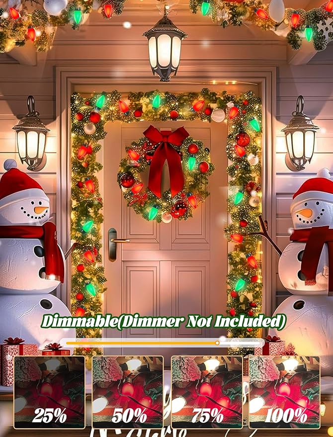 25Ft C9 LED Christmas Lights Outdoor, C9 Red and Green Christmas String Lights with 26 LED Shatterproof Bulb | Lumora