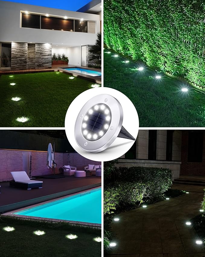 Biling Solar Outdoor Lights 12 Pack, Bright 12 LEDs Solar Ground Lights Waterproof, Flat Landscape Lighting Solar | Lumora