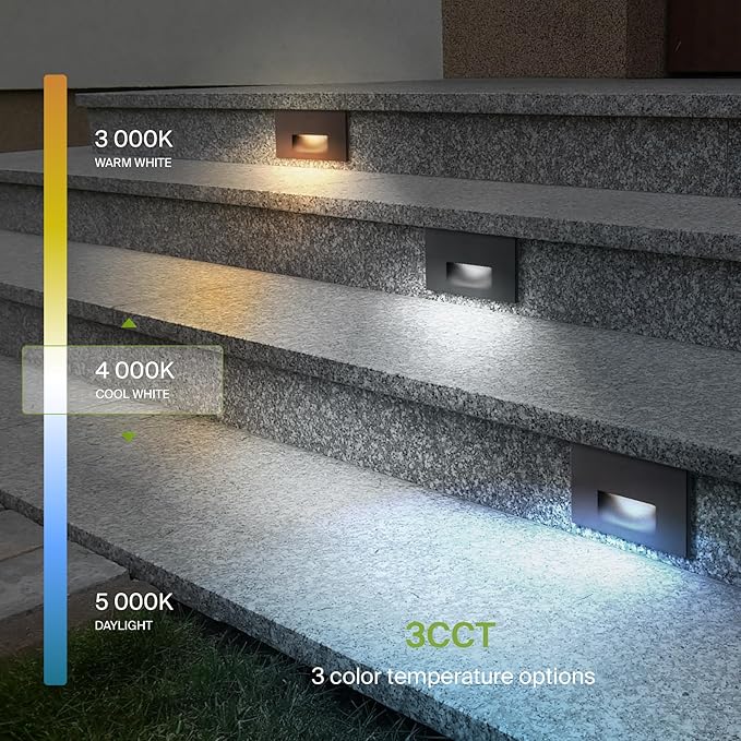 ASD LED Recessed Step Light Fixture, Outdoor & Indoor Tread Lighting | 3CCT, Dimmable, Waterproof, ETL Listed | 3W | Lumora