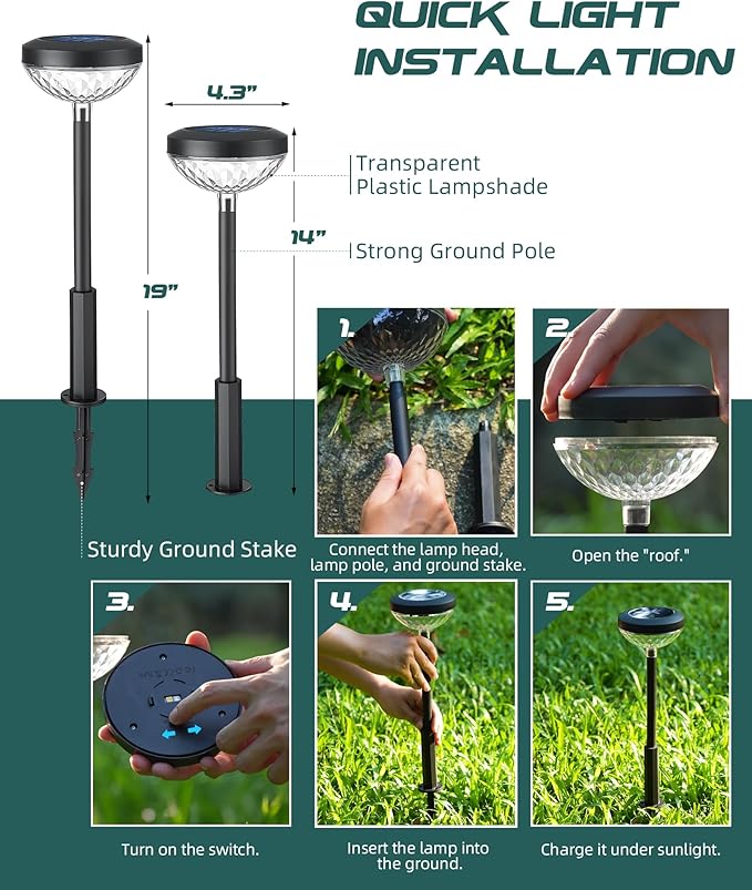 6 Pack Solar Garden Lights, RGB + Warm White LED, Solar Powered Outdoor Lights for Yard, Lawn, Walkway, Christmas & | Lumora