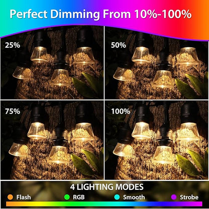 2-Pack Each 48FT Outdoor RGB Patio Lights, Cafe LED String Lights with 30+5 E26 Shatterproof Waterproof Bulbs, Christmas Colorful Dimmable String Lights for Bistro Backyard Garden, 3 Remotes, 96 FT