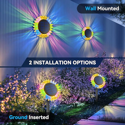 Solar Garden Lights - Upgraded Solar Sunflower Light, Ground/Wall 2 In 1, Outdoor Lights Waterproof IP67,Garden Yard Patio Backyard Pathway Landscape Fence Wall Decoration, Multicolor(6 Pack)