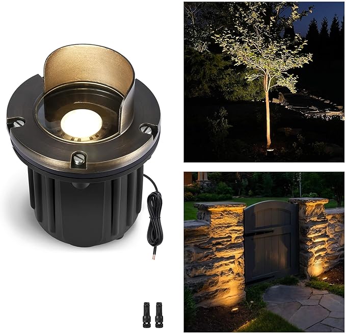 Gardenreet Brass Well Light - 12V Outdoor Waterproof LED In-Ground Landscape Lighting, Low Voltage Replaceable Bulb | Lumora