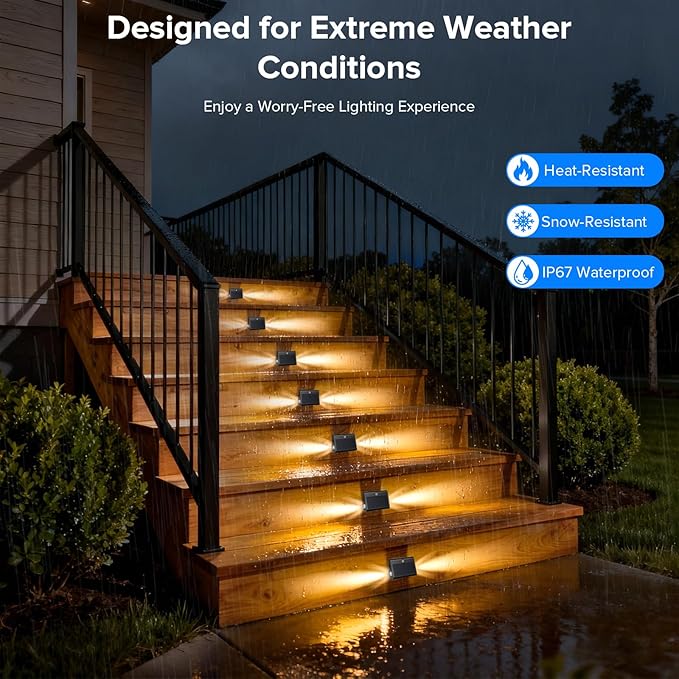 2 Pack Motion Sensor Solar Step Lights, Ip67 Waterproof Outdoor Stair Light,Warm White/Rgb Colors & Double-Sided Lighting,Outside Decor Light for Deck,Porch,Railing,Fence,Walkway, Yard,Wall,Patio.