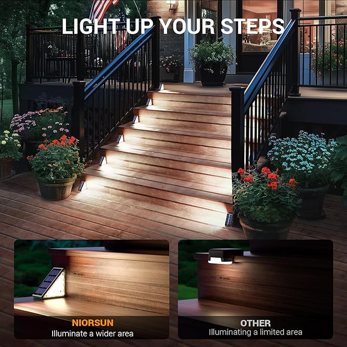 NIORSUN Solar Step Lights for Outside,6 Pack Solar Stair Lights Outdoor Waterproof IP67 Auto On Off,Solar Lights for Steps,Stair,Patio,Yard,Porch,Front Door,Sidewalk,Deck Decor,Cool White