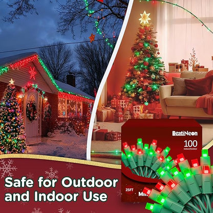 LED Valentines Day Lights (Red & Green - Steady, 25FT), Mini LED Christmas String Lights, Waterproof Fairy Lights for Outdoor Indoor Holiday Party Patios Wedding Halloween Xmas Decor