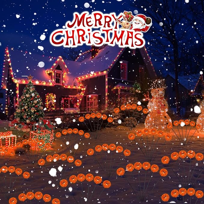 2PACK Solar Pathway Lights for Outdoor Christmas Decorations,12LED Orange Solar Garden Stake Lights,Waterproof Christmas Swaying Lights for Garden Yard Pathway Xmas Party Decor